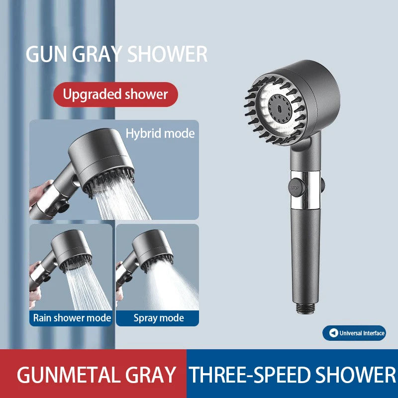 Cabeça de chuveiro de alta pressão, Spray ajustável de 3 modos com filtro de escova de massagem, torneira do chuveiro, acessórios do banheiro