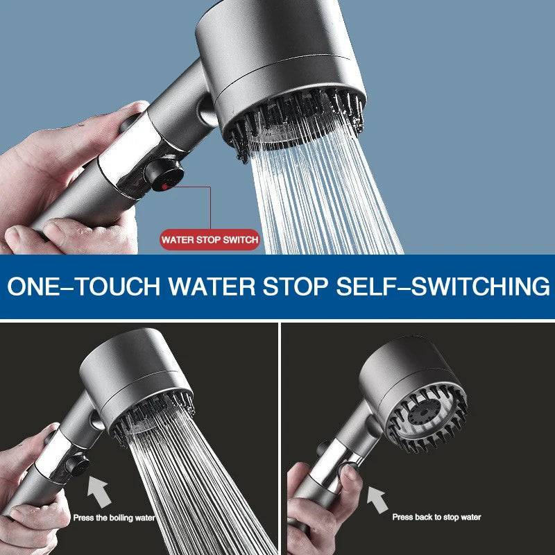 Cabeça de chuveiro de alta pressão, Spray ajustável de 3 modos com filtro de escova de massagem, torneira do chuveiro, acessórios do banheiro
