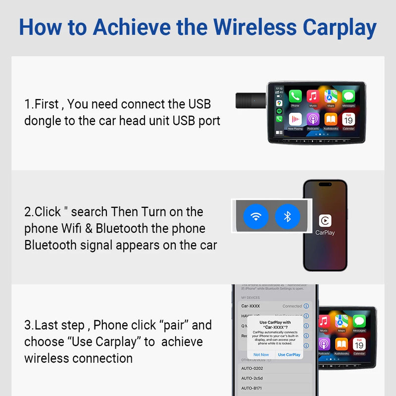 Mini adaptador sem fio Apple CarPlay, Dongle de carro, Bluetooth, WiFi, conexão rápida, Plug and Play para OEM  2024